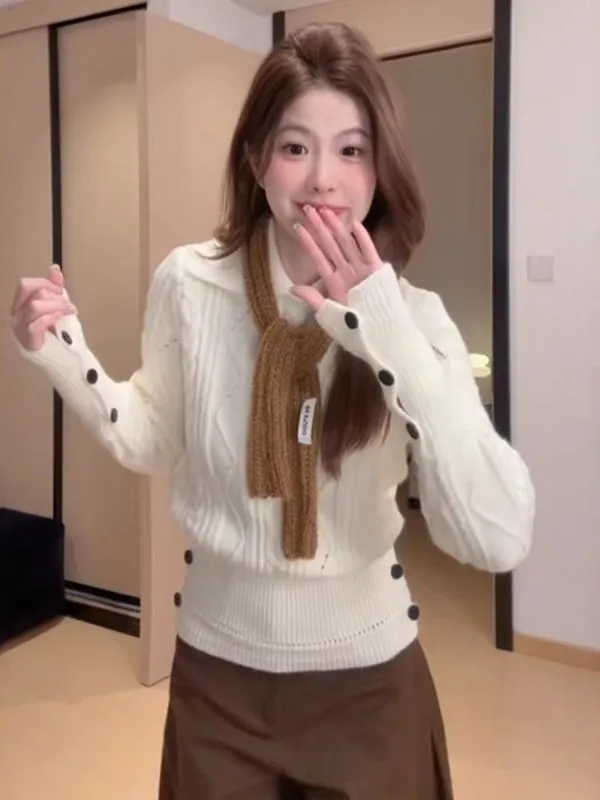 

Thiened Long Sve Knitted Sweater Women's Winter Faion Design Cowl Ne Twist Design Inner Wear Outer Wear Slim Fit Top