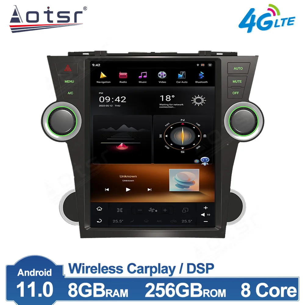 DPS BT Screen Android 13 Car Player For Toyota Highlander Kluger 2008 - 2014 GPS Navigation Radio DSP CarPlay Autostereo