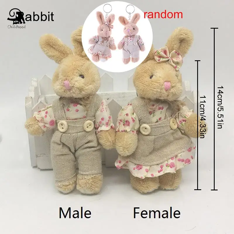 2pcs Couple Bear Rabbit Plush Toys Floral Cloth Teddy Bear Rabbit Bunny Dolls Key Bag Pendants Lovers Friends Gift 11cm 1 Pair