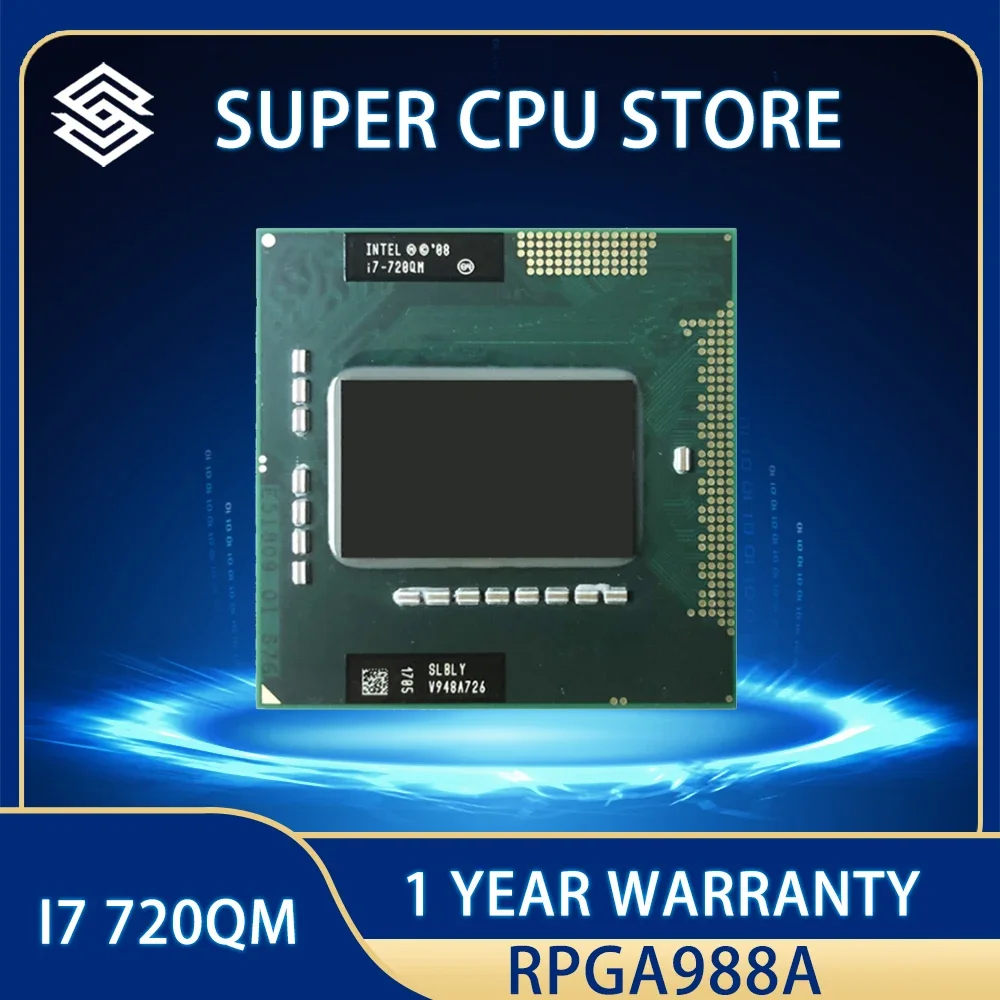 Intel Core i7-720QM i7 720QM SLBLY CPU Processor 6W 45W Socket G1 1.6 GHz Quad-Core Eight-Thread  / rPGA988A