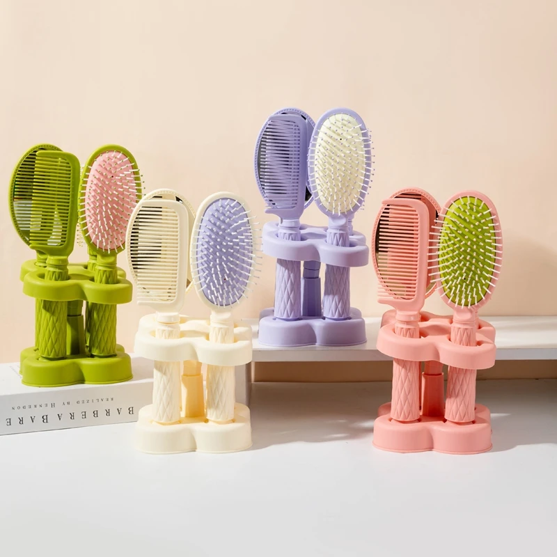 Mirror Comb Set Storage Base Air Cushion Scalp Massage Brush Vent Detangler Fluffy Styling Comb Soft Infant Hair Brush Tools