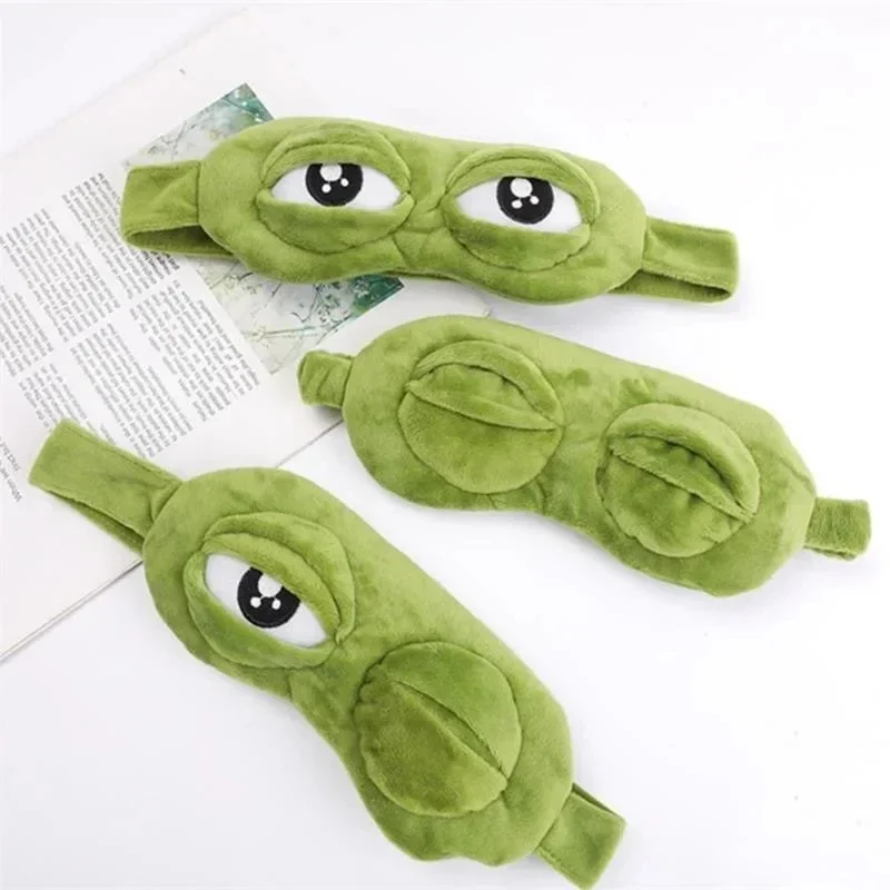 Masque de sommeil 3D Sad Frog pour hommes et femmes, bandeau pour les yeux portable, couverture naturelle pour le sommeil, patch pour les yeux d'ombre, bandeau pour les yeux de voyage doux