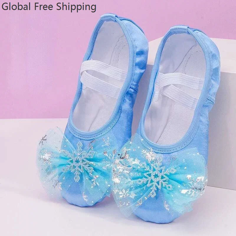 Chaussures de danse princesse mignonnes à semelles souples, chaussures d'entraînement pour adultes et enfants filles, patte de chat, danseuse de Ballet chinoise, motif flocon de neige