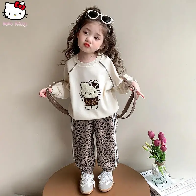 

Hello Kitty Sanrio, новая мода для девочек, весенне-осенний спортивный комплект свитшотов для девочек, повседневные топы с героями мультфильмов Kawaii для девочек, свитер