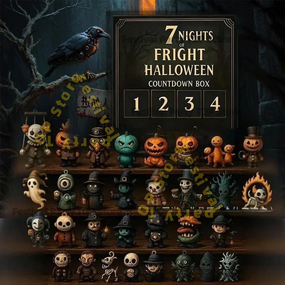 2027 New 31 Days Halloween Advent Calendar Countdown Box,Spooky Mini Horror Figurines Blind Box with Pumpkin Ghost Skeleton Mons