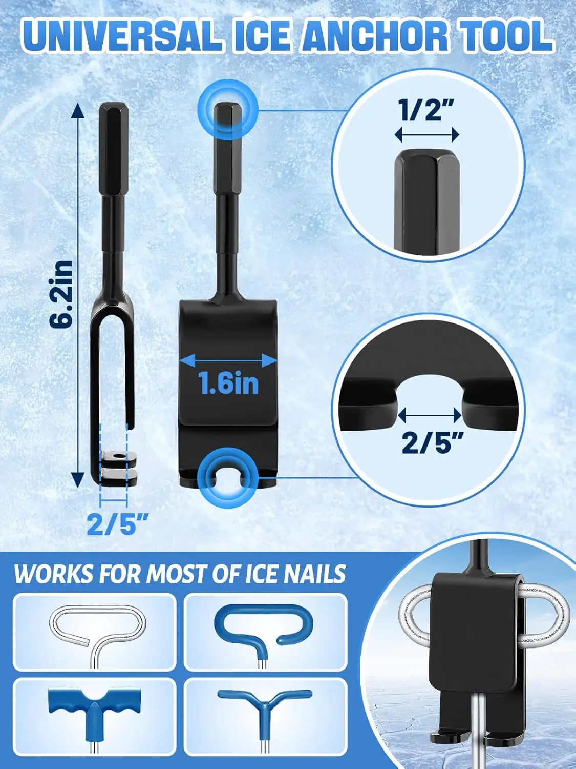 Ice Anchor Power Drill Adapter Ice House Anchors for Ice Insert Sewing- Ice Shanty Anchors for Ice Fishing Shelter Tent,