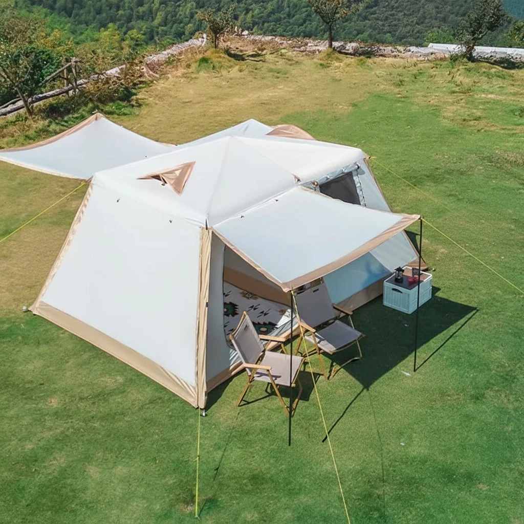 Pop-up Camping Tent, 4-8 Person Automatic Outdoor Tent, Two Bedroom Double-layer Nylon Four-Season Family Tent, Aluminum Pole
