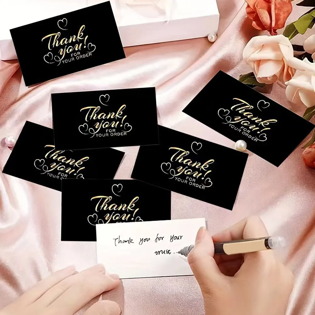 300Pcs Black Thank You Cards Small Business Elegant Square Thank You Notes for Orders Customer Appreciation Support Business