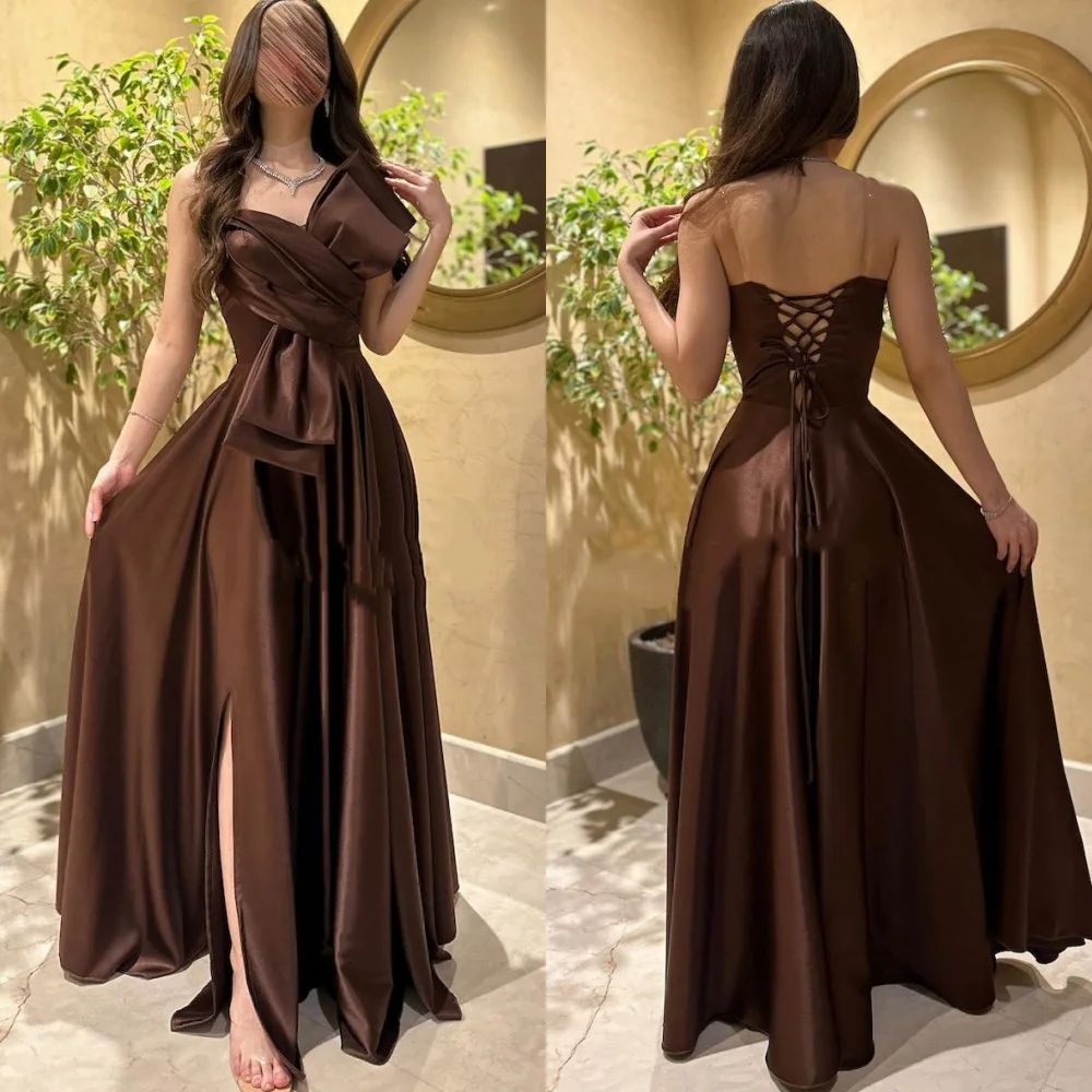 

Customized High Quality Classic Charmeuse Ruched Straight Strapless Long Dresses Bespoke Occasion Dresses Sizes Available Retro