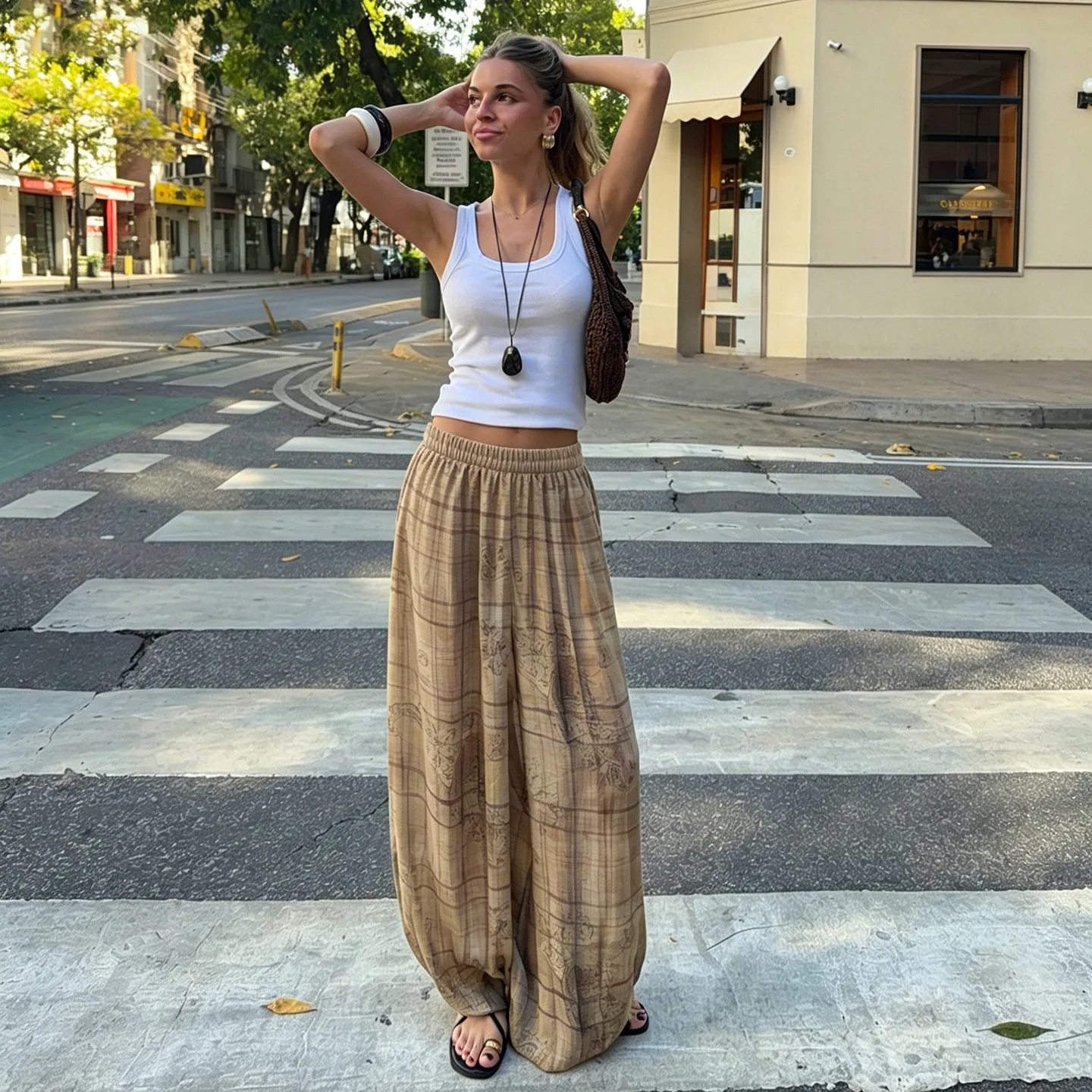 Retro Lazy Style Abstract Printing Leggings Niche Babes New Loose and Comfortable Trousers