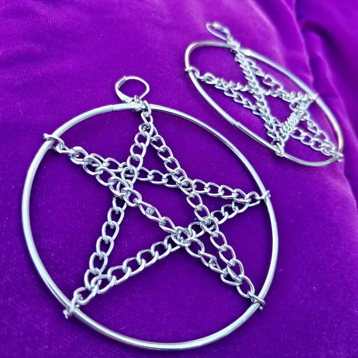 Chain Pentagram earrings, Gothic jewelry, Vintage, Circle, punk, hippie, Y2k, handcrafted, rock, ear hooks For Women Man，Gift view 4