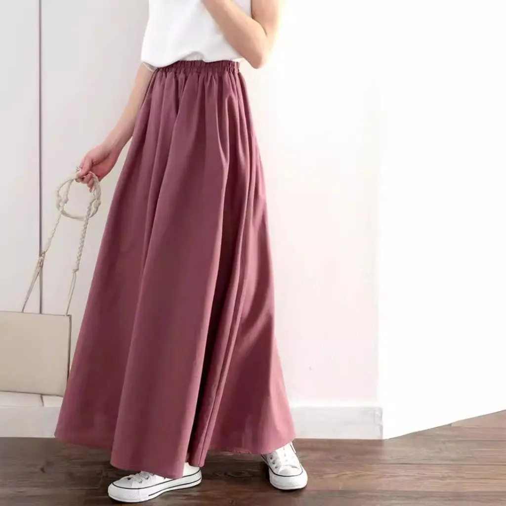 

Japanese Lotte Colorful Cotton Long Skirt Flared Pleated Swing Style Women's Fashionable Half Skirt