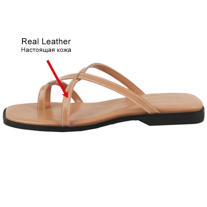 JOZHAMTA Size 34-39 Women Sandals Real Leather Flip Flops Flats Heels Summer Shoes 2025 Ins Mules Sexy Party Dress Slippers