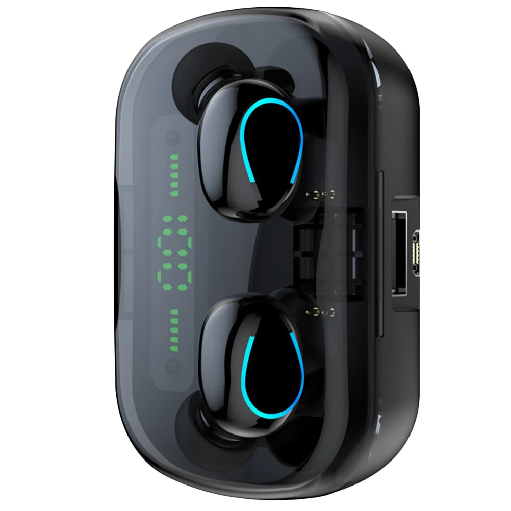 

2000Mah Ipx7 Waterproof Wireless Earbuds Noise Cancelling Heavy Bass Earphones Portable Charging Case U-Shaped Led Light Black