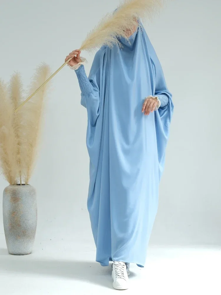 Eid Muslim Long Khimar Dress Women Abaya Prayer Garment Lace Sleeve Ramadan One Piece Dresses Jubha Maxi Robe Caftan jilbab