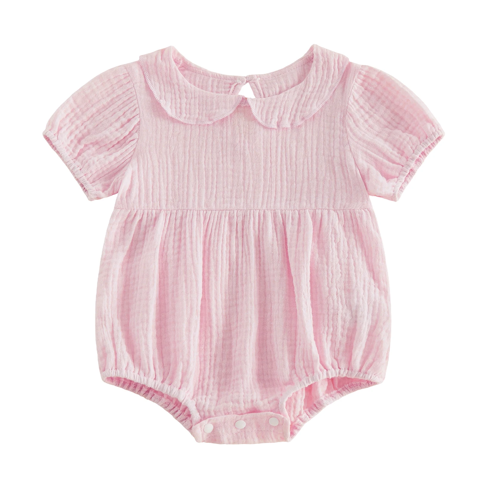 Infant Baby Girl Bubble Romper Summer Puff Short Sleeve Doll Collar Cute Solid Color Jumpsuit