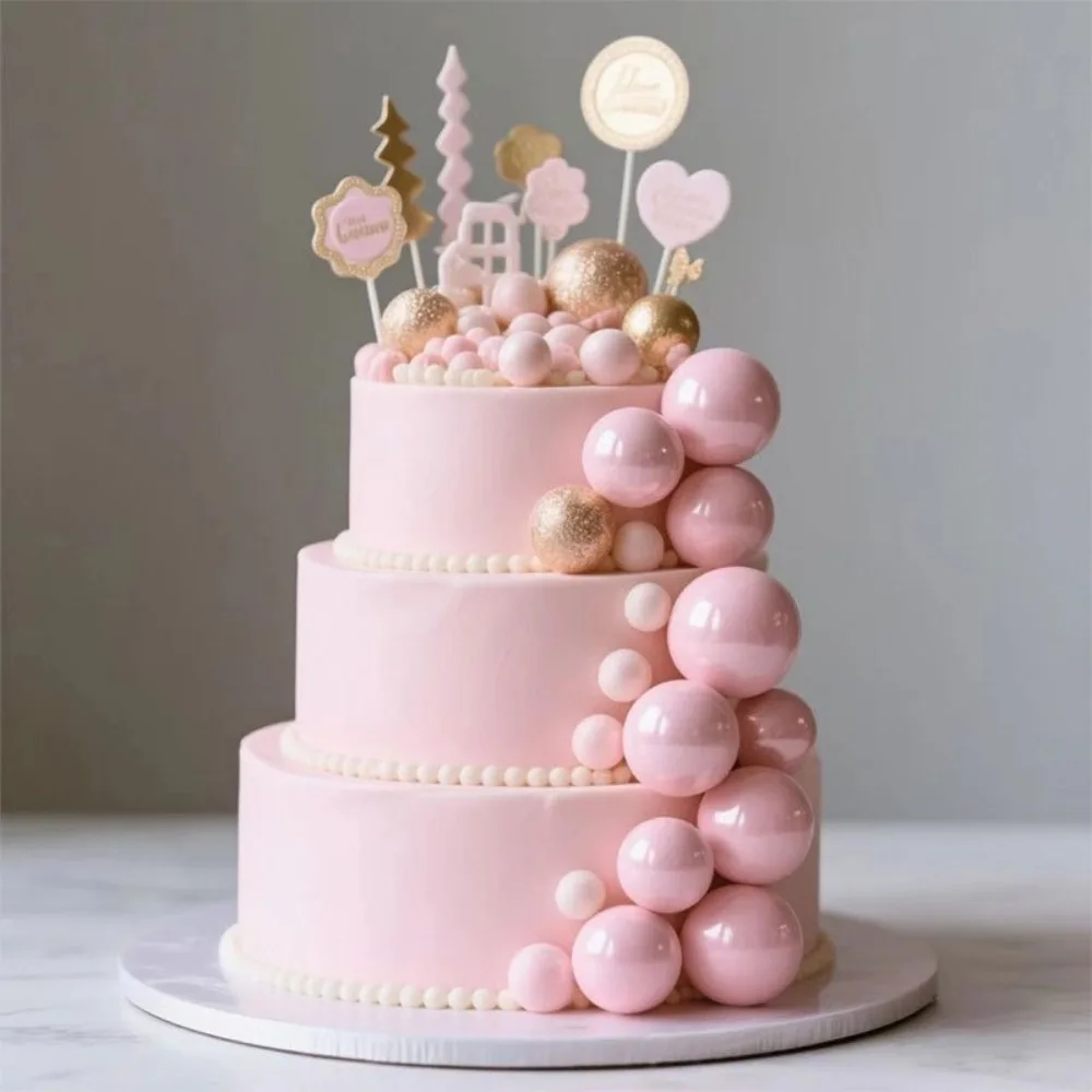 16 Stück rosa und weiße Kuchendekorationskugel, nicht essbare Kuchendekoration, geeignet für Kuchendekor-Ballon, Cupcake-Dekoration DIY – Detail 4