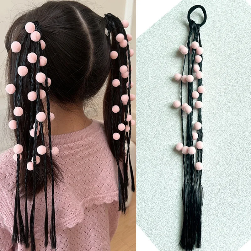 1PC Girls Color Ball Wigs Ponytail Headbands Rubber Bands Hair Bands Headwear Kids Lovely Hair Accessories Hair Ornament