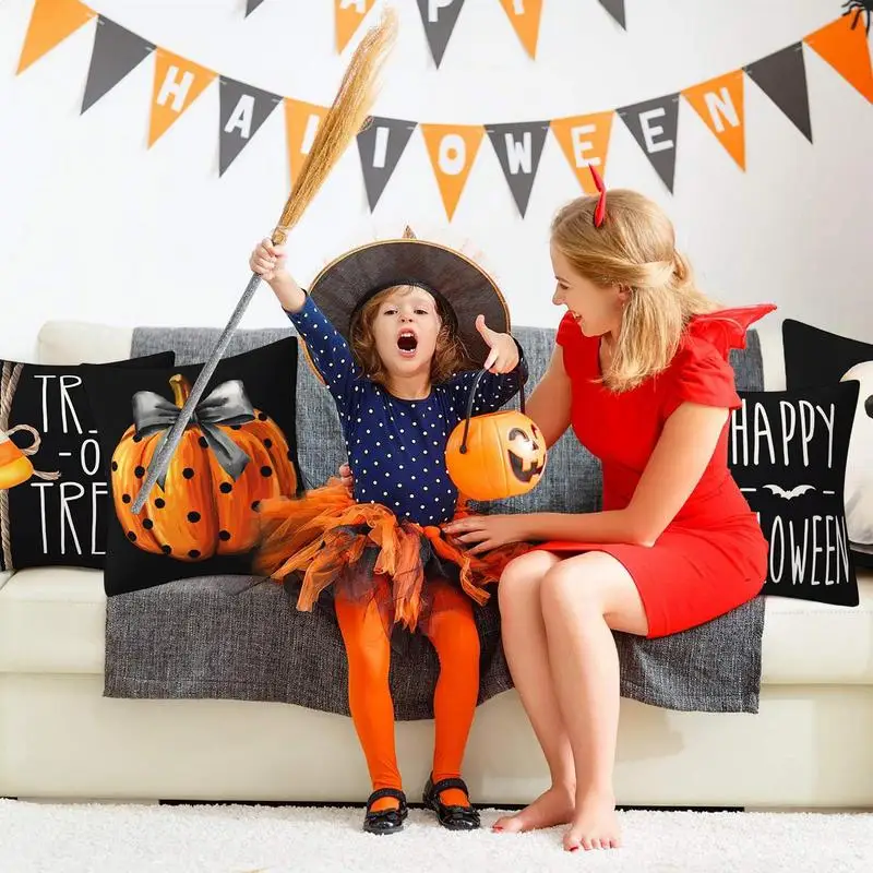 Pillow Covers Halloween Square Halloween Linen Pillow Covers 4 Pieces Back Cushion Case Comfortable Gothic Linen Pillowcase