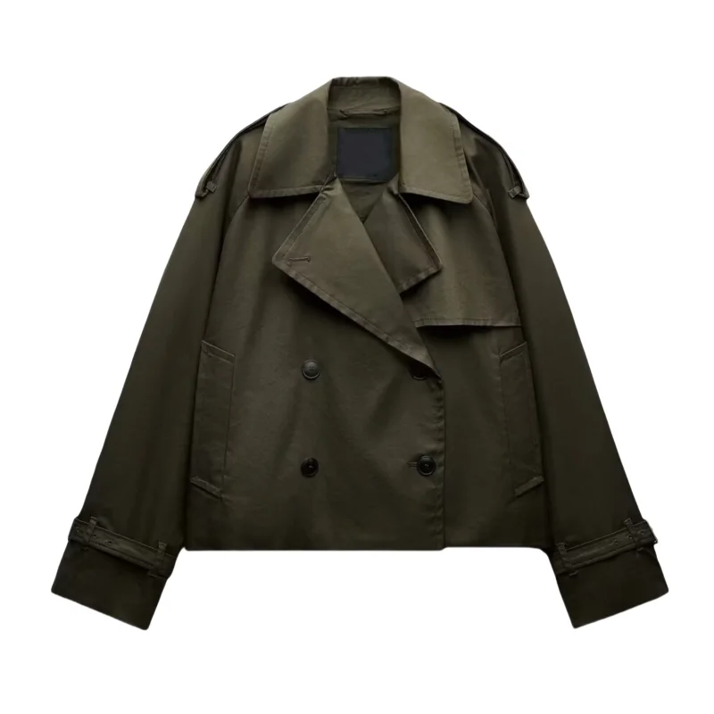 

Autumn New Women's Long Sve Turn-down Collar Double-breasted Loose Casual ort Coat Jaet Commute Simple Sle 058248