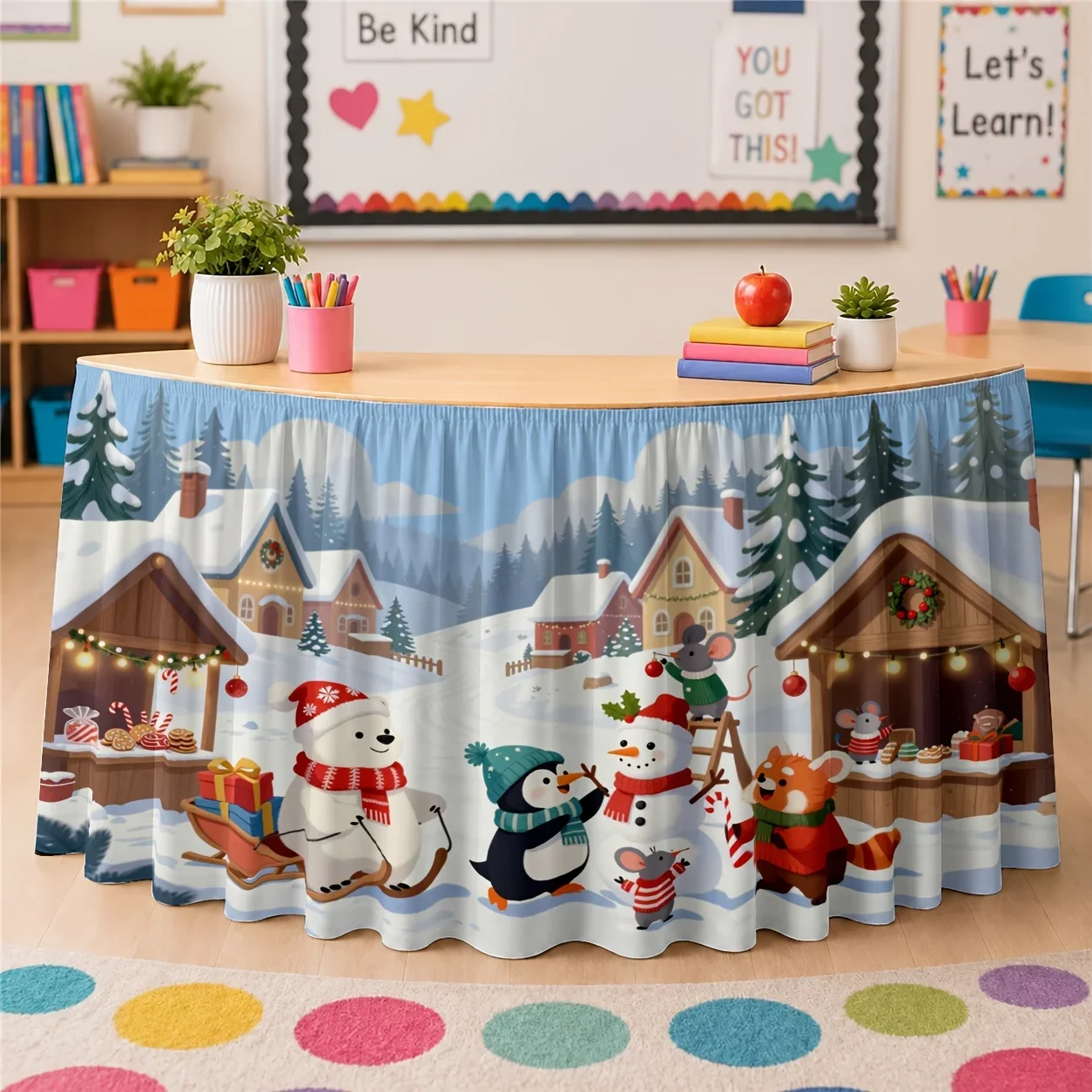 Tablecloth / tableskirt Winter Christmas festive atmosphere Warm snowy scenery Market Animals Cute