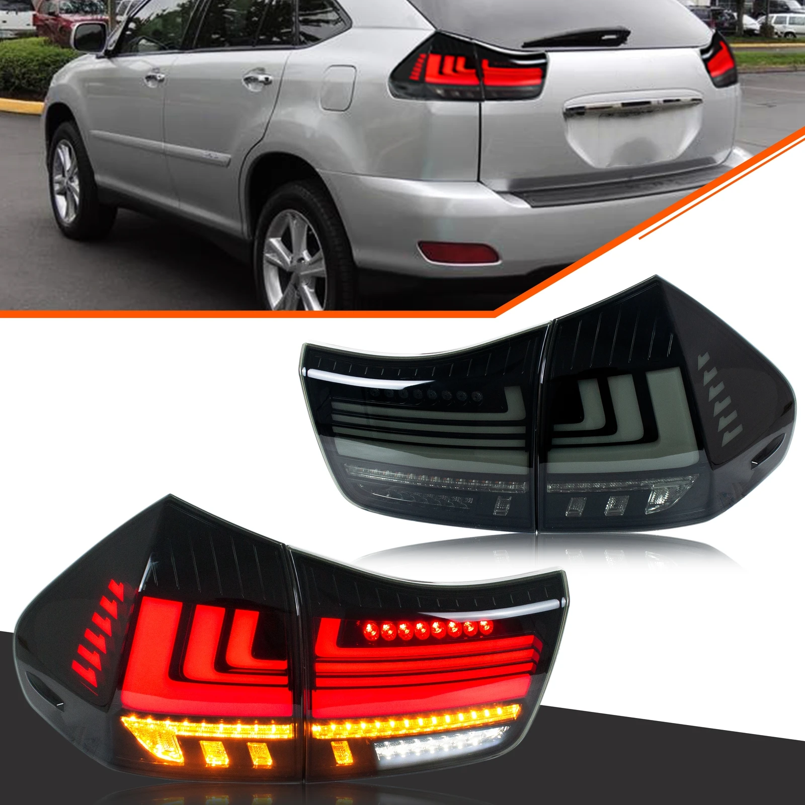 LED Tail Lights for Lexus RX330 RX350 2004-2009 Sequential Turn Signal Black Rear Lamps Assembly [Not Fit RX400h]