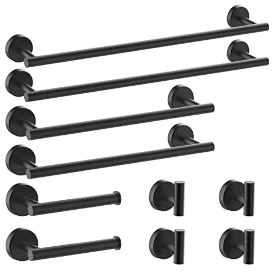 

10 Pieces Matte Black Bathroom Hardware Set Includes 24 Inch Towel Bar Robe Hook Toilet Paper Holder Stainless Steel Bathroom A