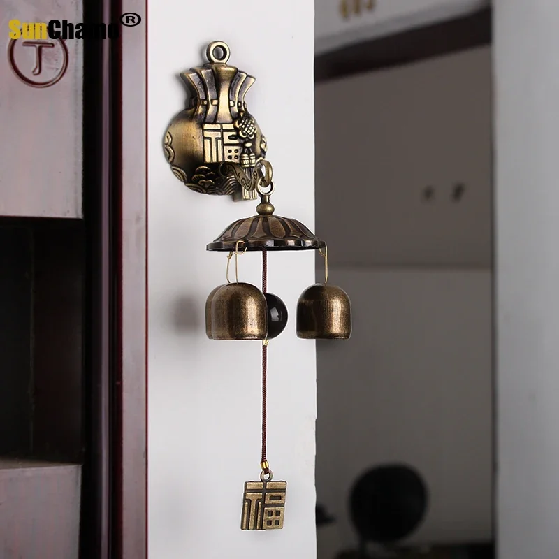 Home Wall Bronze Three Bells Metal Bell Doorbell Decoration Wind Chimes Hanging Decorations Gifts Crafts  Aesthetic Room Decor