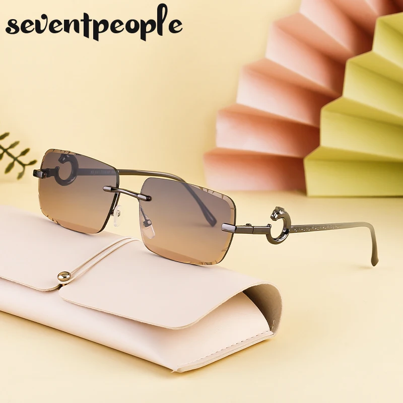 

Frameless Small Rectangle Sunglasses Men Women 2024 Luxury Brand Designer Metal Frame Retro Sun Glasses For Male Vintage Eyewear