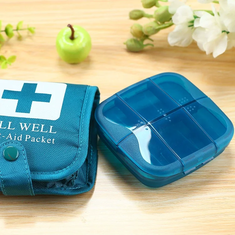 Weekly Double Layer 6 Grids Pill Box with Medical Storage Bag Portable Home Emergency Medicine Organizer Travel Pill Case
