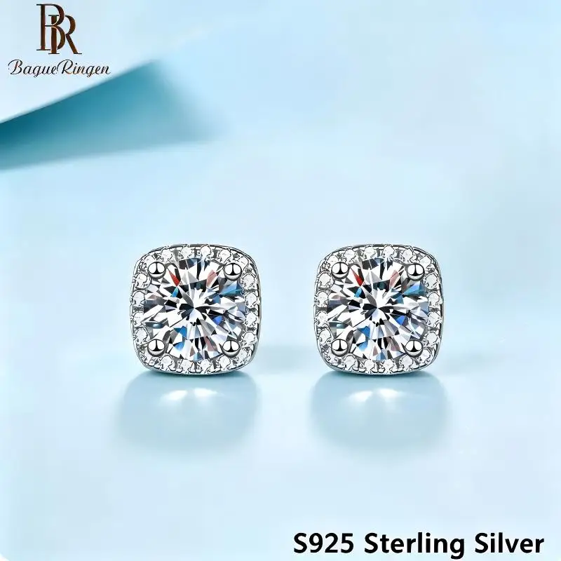 BR 0.5CT-1CT Classic Square Stud Earrings for Women  Shiny Simulated Moissanite  Luxury Micro Paved Design  Ideal Gift