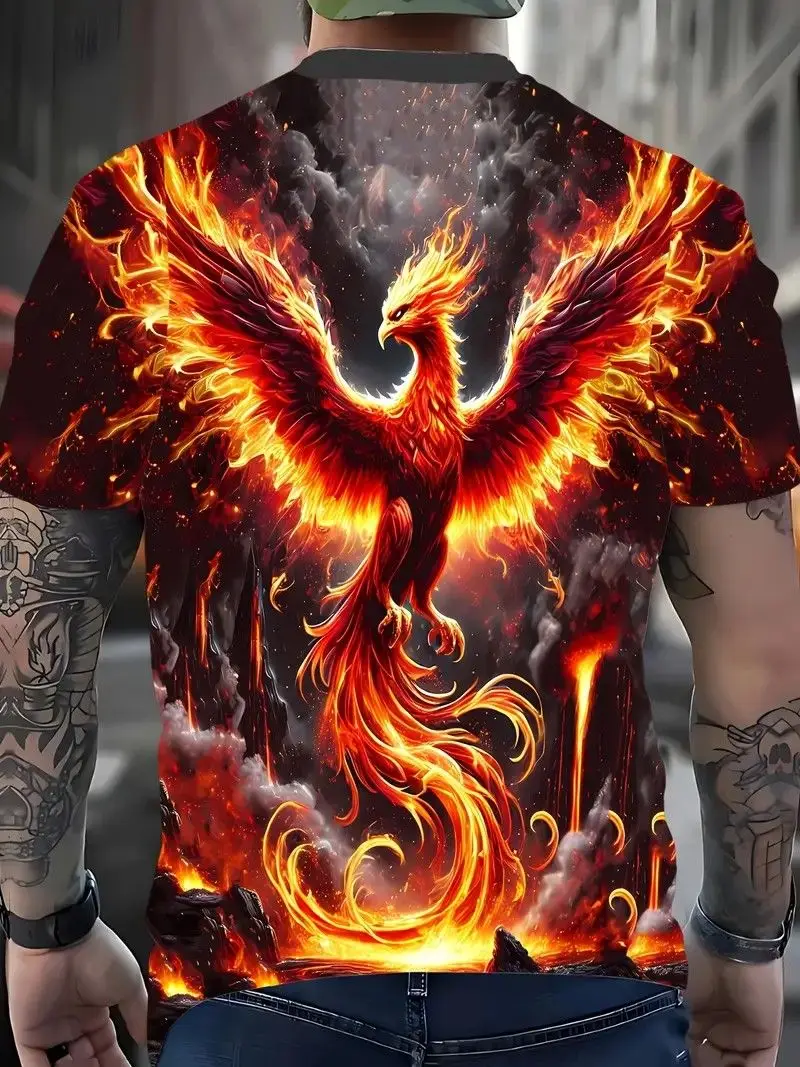 Phoenix Flame Animal 3D Print T-Shirts Men Women Short Sleeve Round Neck T Shirt Streetwear Tees Harajuku Y2K Top Men's Clothing