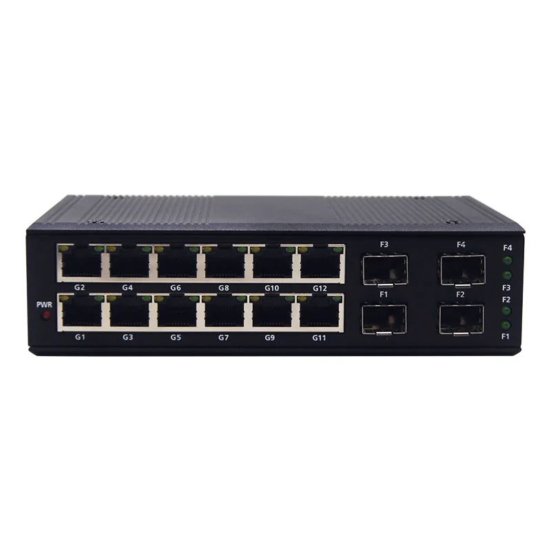 Industrial Gigabit Ring Self-Healing Media Converter 4 SFP 12 RJ45 Port Daisy Chains Fiber Switch