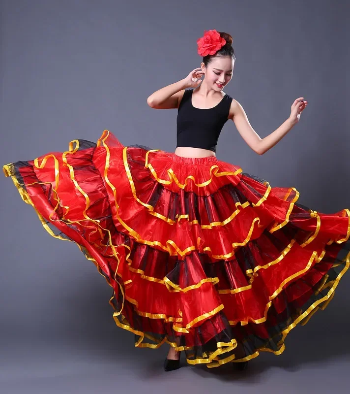 Falda larga de danza del vientre para mujer, falda española de flamenco, 1 unidad por lote