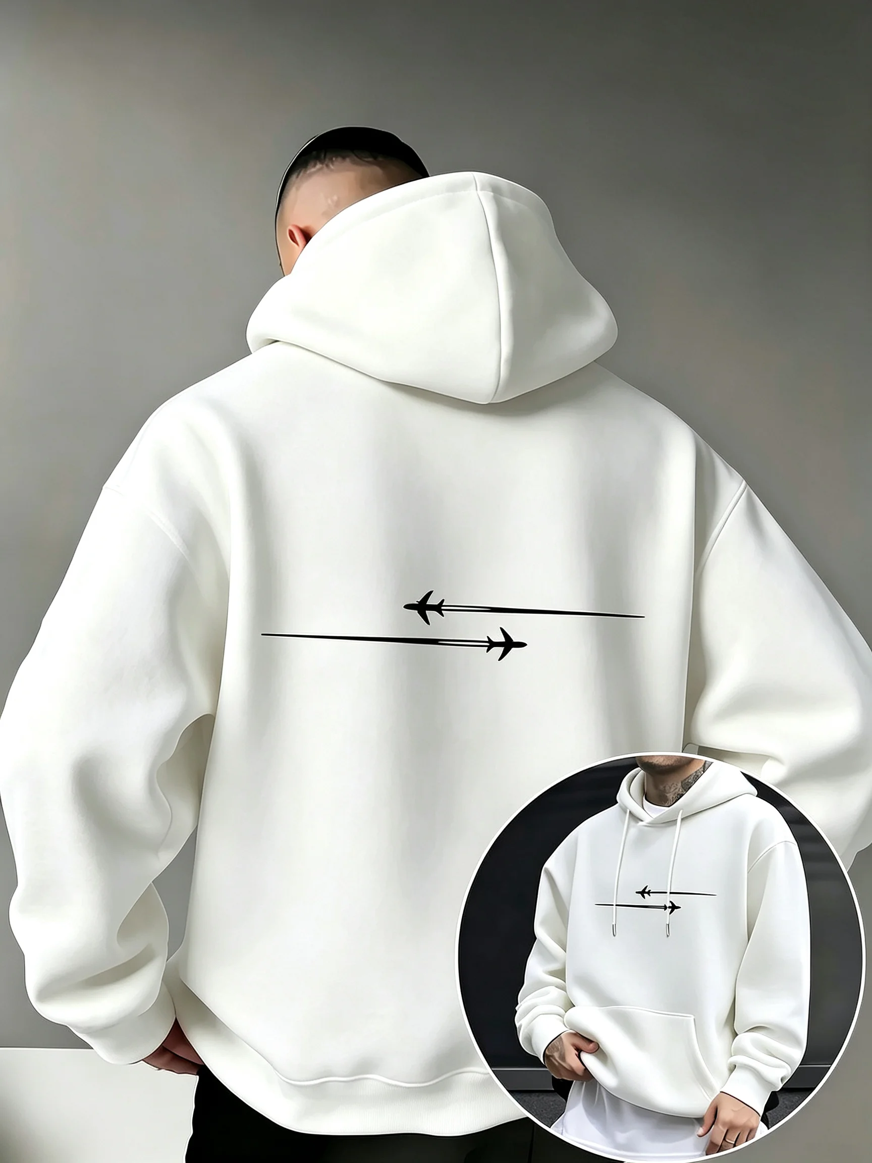 Fleece-Lined Kangaroo Pocket With Fashionable Pattern Design，Micro-Elastic Knitted Fabric，Comfortable Casual Hooded Sweatshirt