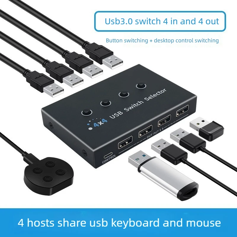 KVM Switch 4X4 USB 3.0 2.0 Switcher Selector Box 4 Port Sharing 4 Devices for PC Laptop Keyboard Mouse Scanner Printer USB Hubs