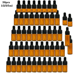 50pcs/sets Mini Amber Glass Dropper Bottles 1ml/2ml/3ml/5ml Refillable Empty Essential Oil Bottles for Massage Pipette Bottles