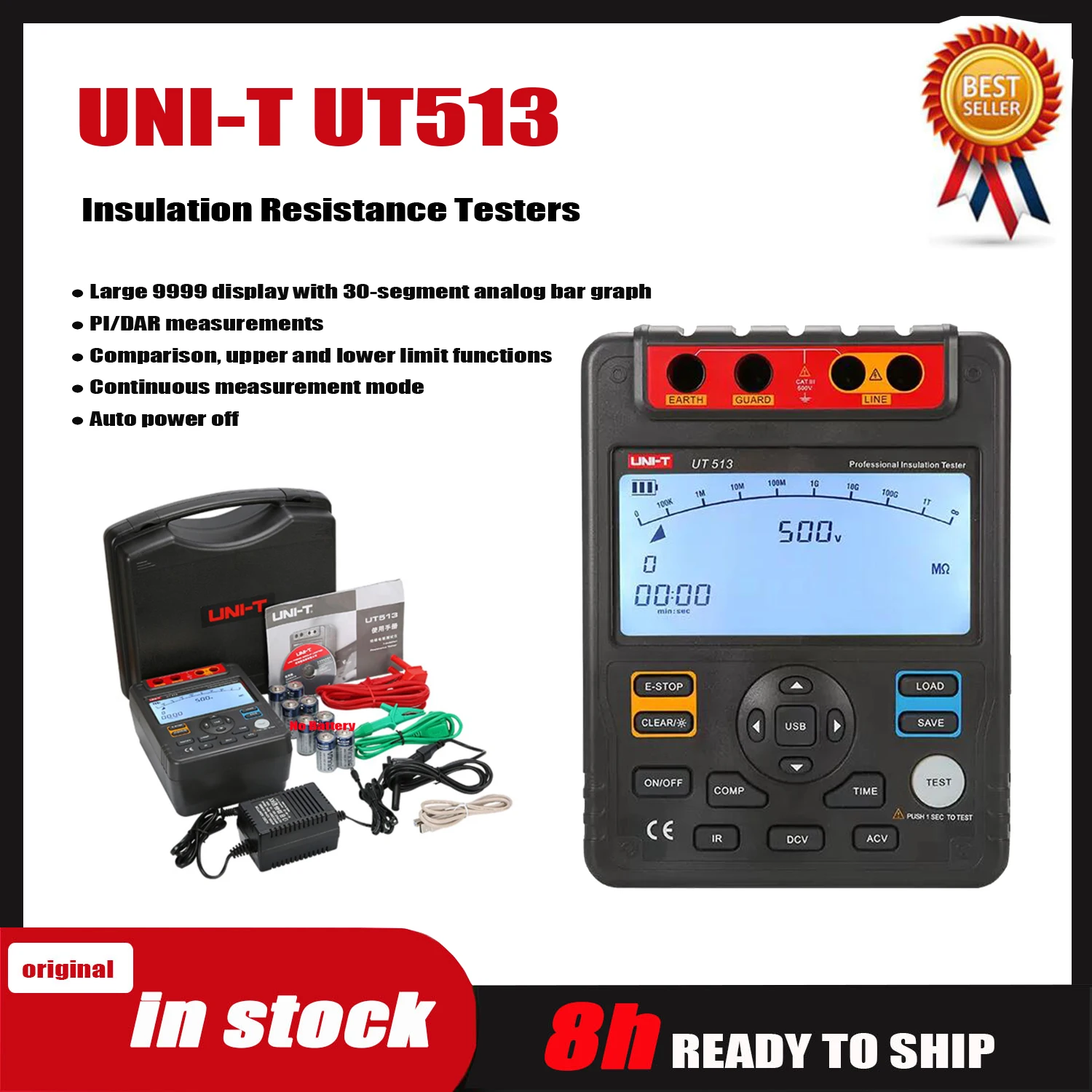 Uni-t Ut513 Digital Resistência de Isolamento Tester Voltímetro Megohmmeter pi Dar de Armazenamento Dados Usb Interface Lcd Backlight