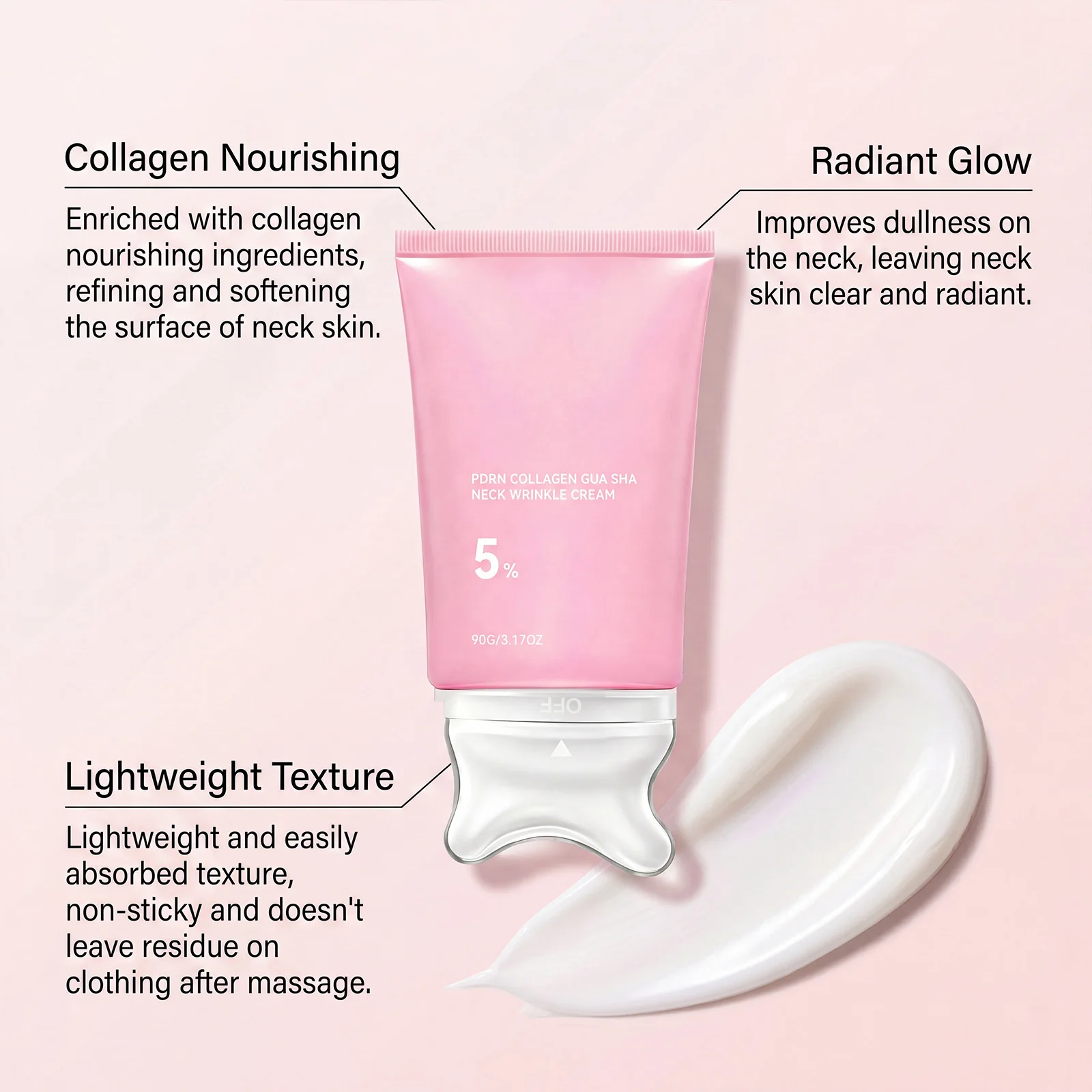 Collagen Neck Cream W Shaped Massage Head Firming Lifting Improve Loose Rough Skin Smooth Fine Lines Brighten Skin Even Tone 90g
