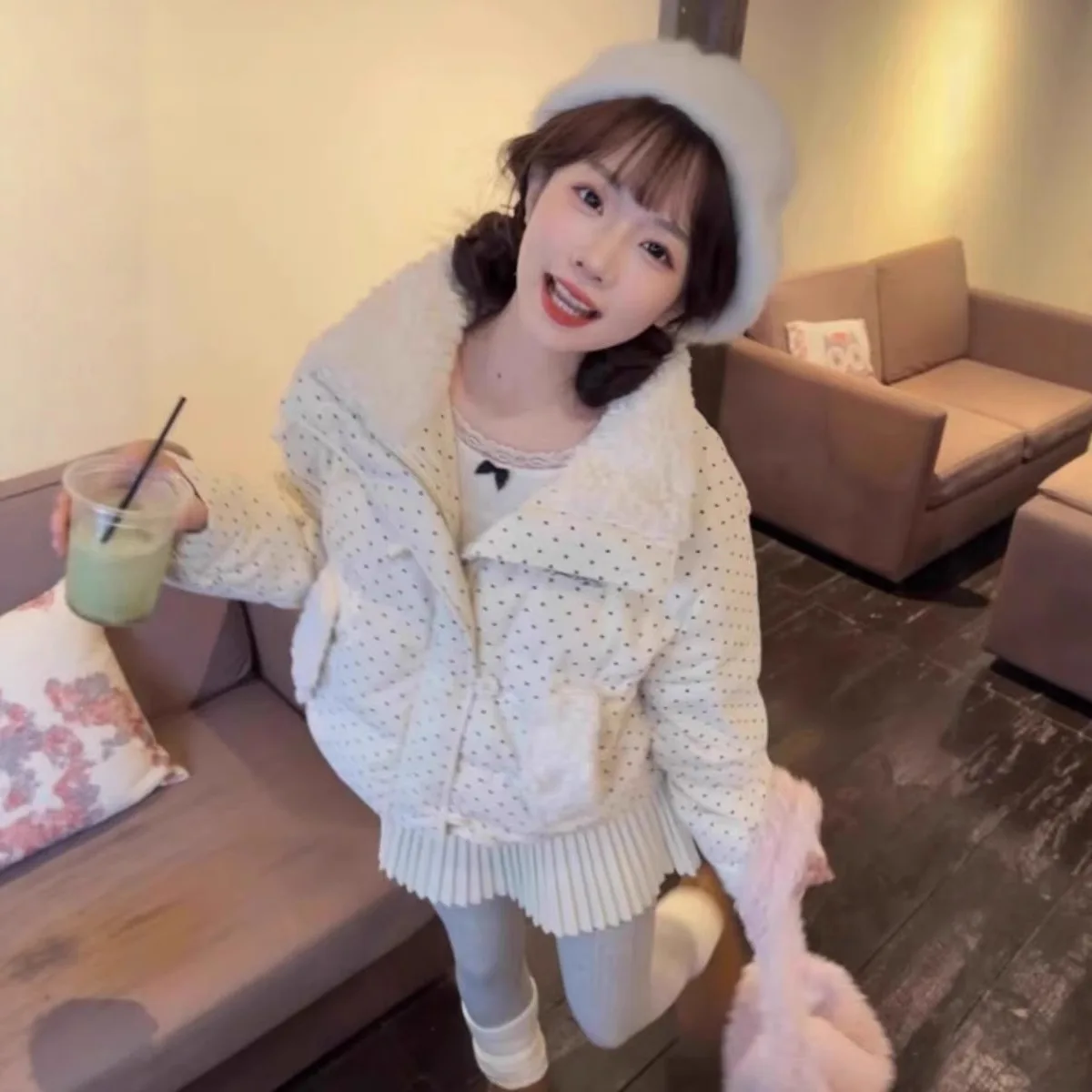 

Lapel Pattern Cotton-padded Coat Women's Autumn/winter Versatile Petite Cropped Padded Jacket New Korean Style Color Blocking