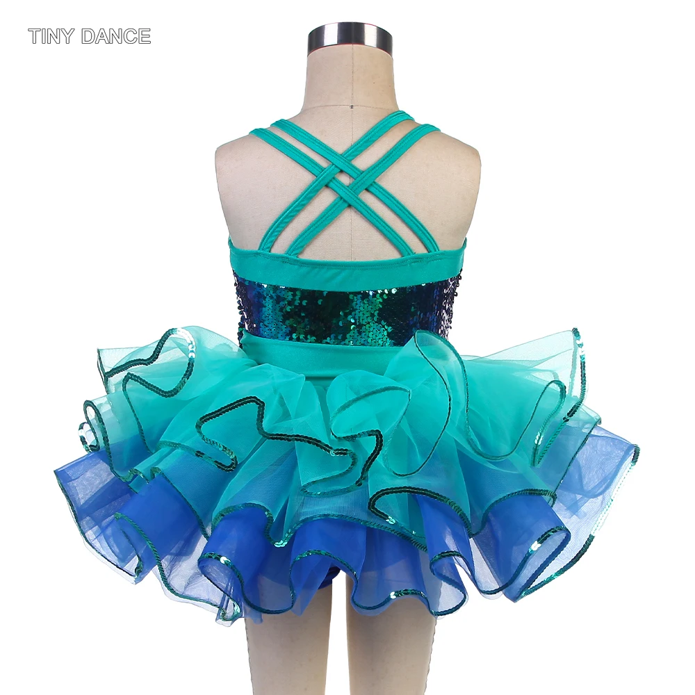 Green/Blue Ballet Tutus Children Romantic Tutu Skirts for Girls Criss Cross Shoulder Straps Leotard Dress Ballerina Costume