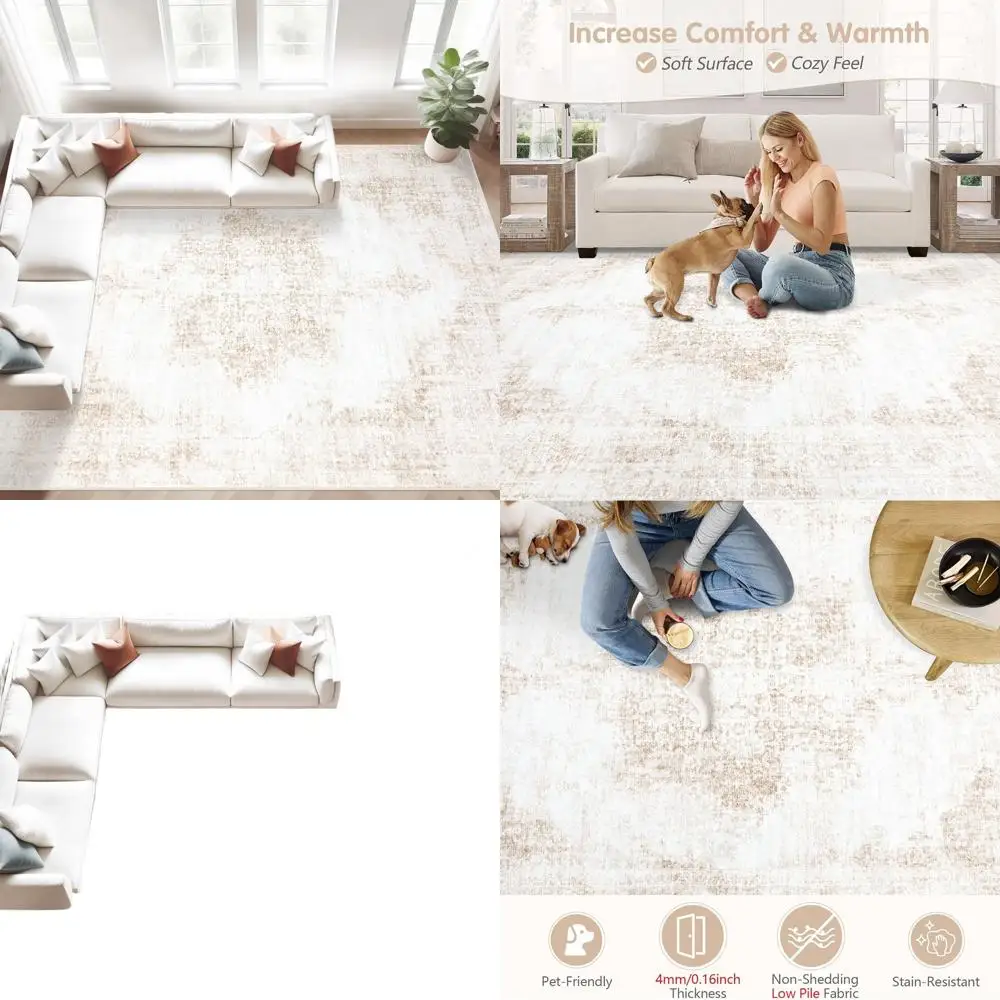 

Vintage 8x10 Area Rug: Large Distressed Medallion Carpet, Washable, Soft, Non-Slip for Living Room, Bedroom, Kitchen, and Office