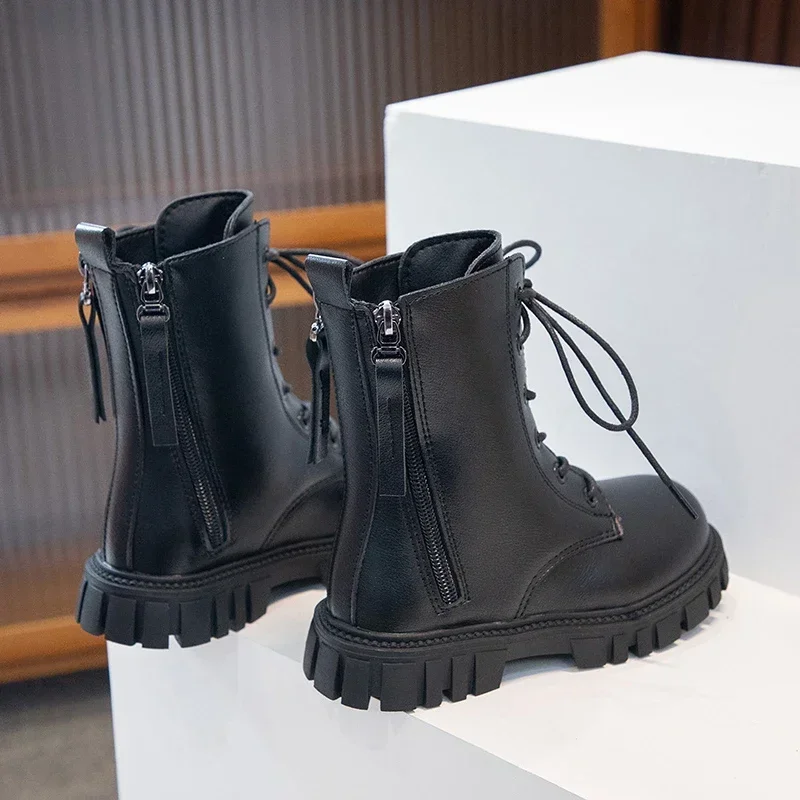 High quality Girls Fashion platform Boots Black Warm Motorcycle Boots Autumn Winter Kids Ankle Boots Anti-skid Children 2026 New