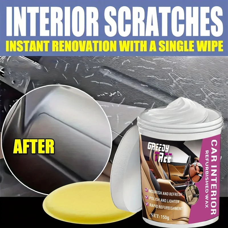 Car Polishing Wax, Plastic Parts Refurbishment/Leather/Seat Polishing for Delayed Oxidation and Fading, Interior Gloss Enhancer
