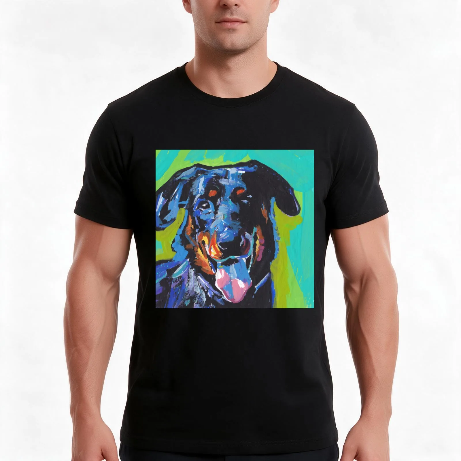 Beauceron Dog Bright colorful pop dog art T-Shirt Summer Casual Cotton Tee Oversized Streetwear Tops Vintage Graphic Print