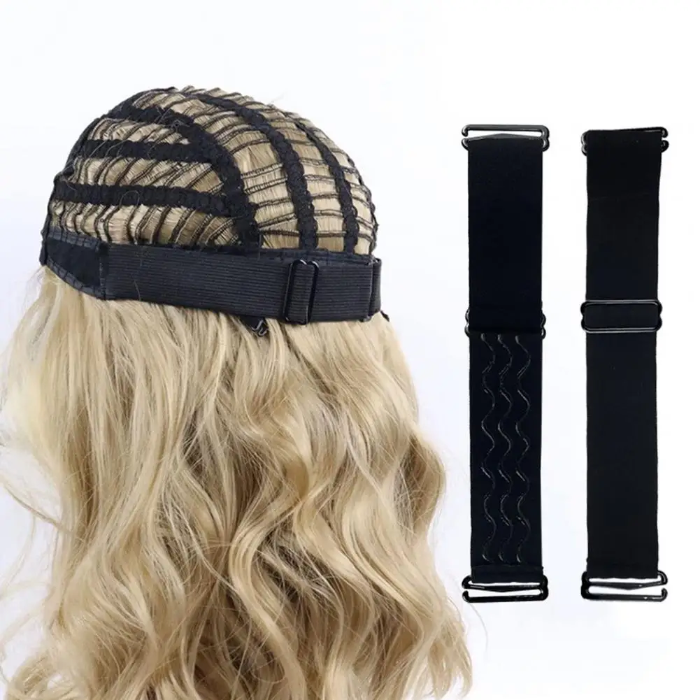 1/2Pcs Wig Elastic Band Adjustable with Metal Buckle Comfortable Secure Fit Polyester Fiber Wig Band Metal Buckle Wig Strap 90