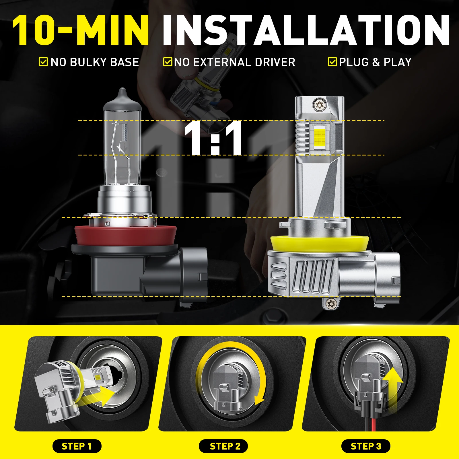 AUXITO 2 Buah Lampu Kabut LED  - Led Headlight 6500K White 12000Lm ulasan dan harga