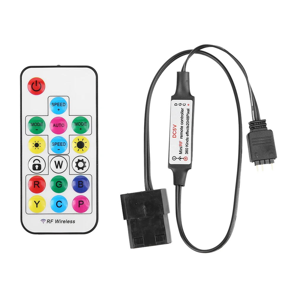 Télécommande sans fil RF 5V, alimentée par batterie, 2.4G, 17 touches, accessoires 3 broches vers SATA 4 broches pour boîtier d'ordinateur