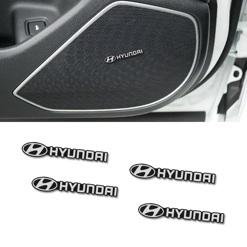 4pc Car Audio Stickers Speaker Decorate Emblem Sticker For Hyundai Tucson IX35 I30 I20 Kona Coupe Veloster I40 Getz Ioniq Sonata