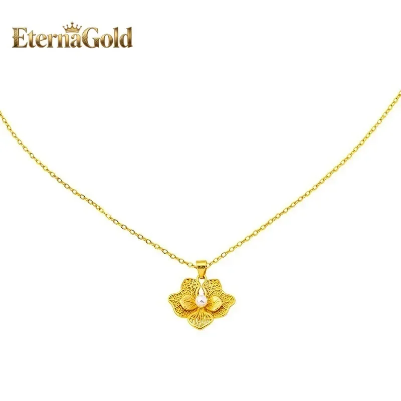 

EternaGold Luxury 24K 9999 Pure Gold real gold Women's hollow flower necklace earrings ring